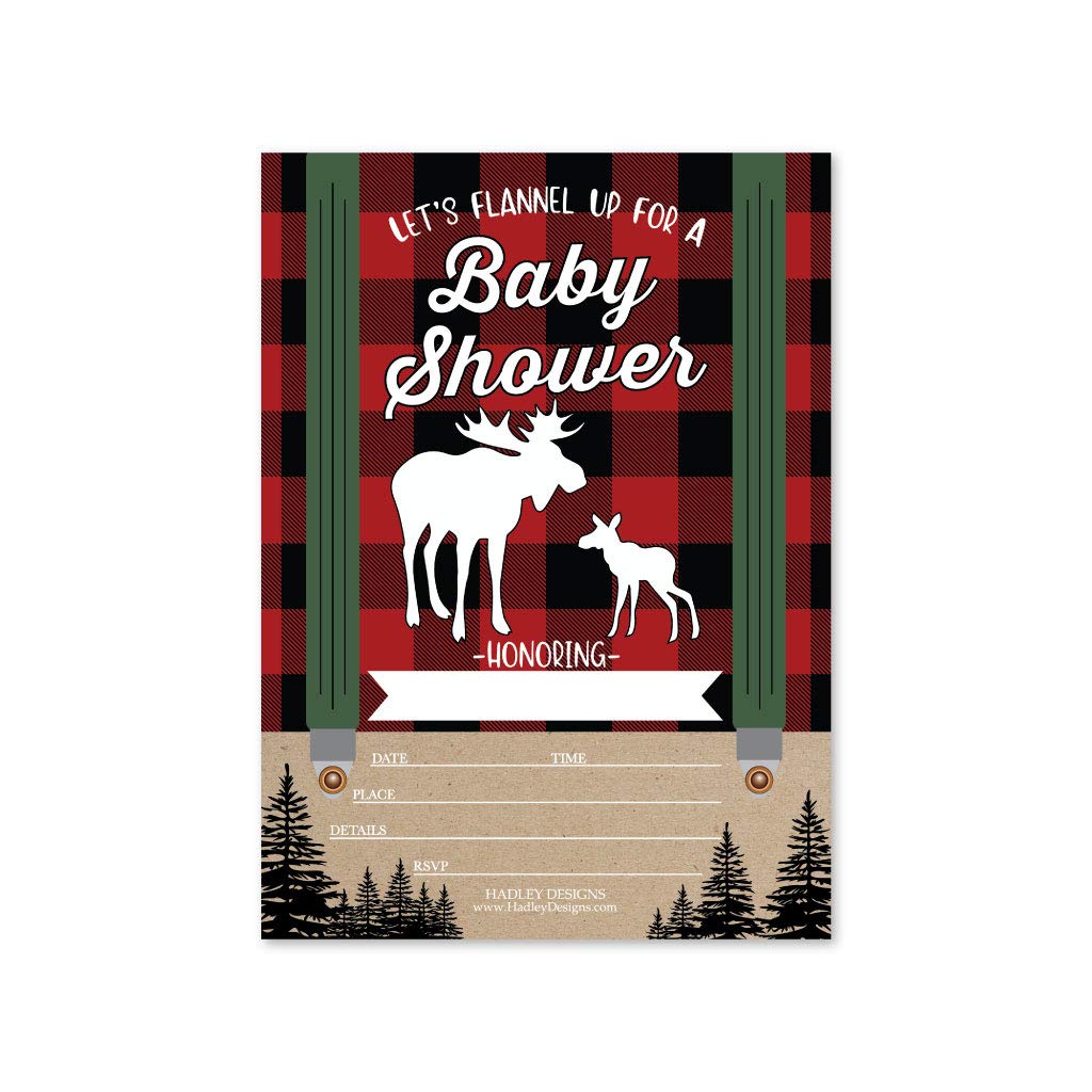 Amazon.com : 25 Lumberjack Moose Baby Shower Invitations, Sprinkle Invite  For Boy, Coed Rustic Gender Reveal Theme, Cute Woodland Adventure DIY Fill  or Write In Blank Printable Card, Animal Forest Party Supplies :