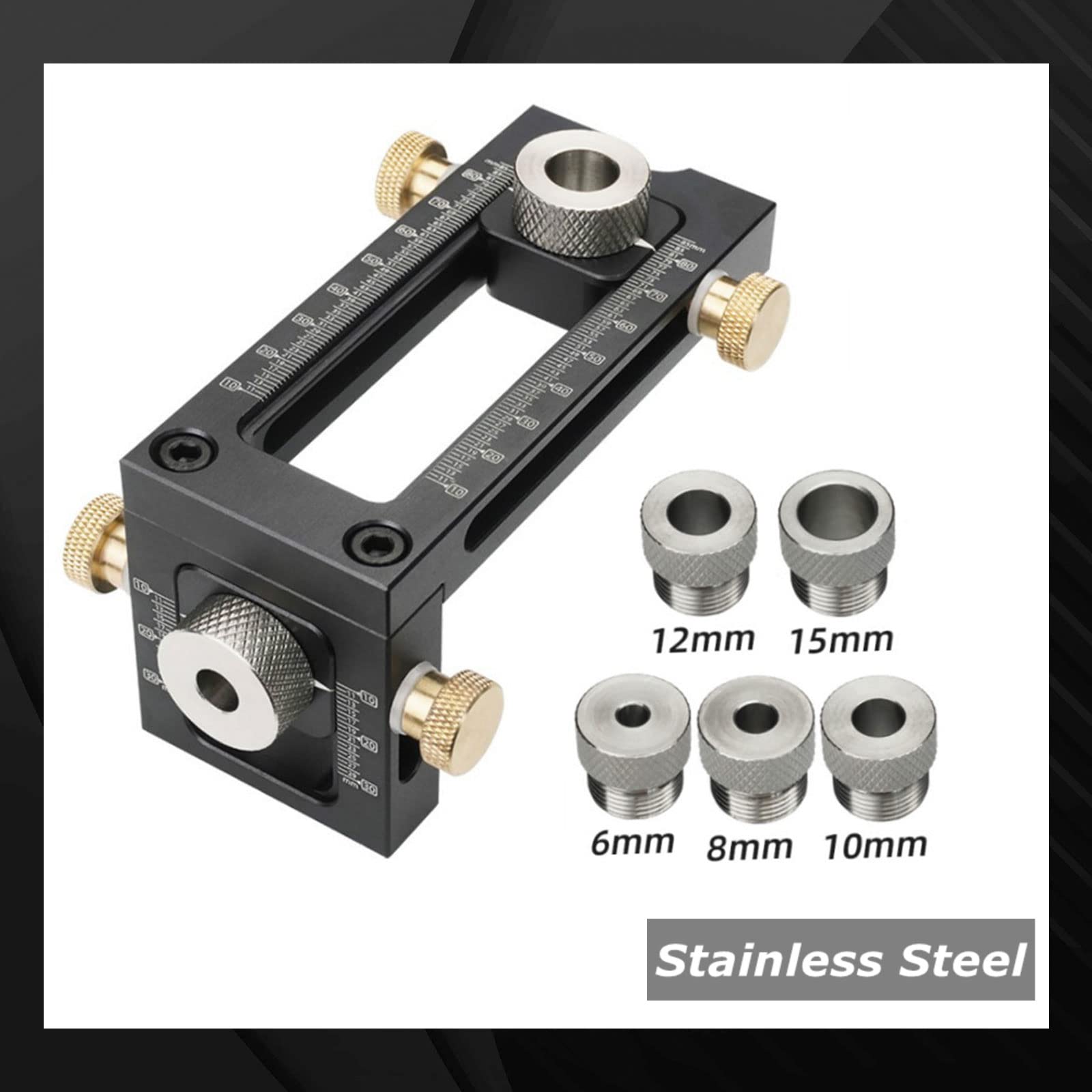 Kit per foratura in legno 2-in-1, 6/8/10/12/15mm Pin Fixture Puncher Locator, Kit guida per trapano per tasselli per l'installazione di armadietto da letto (6/8/10/12/15mm)