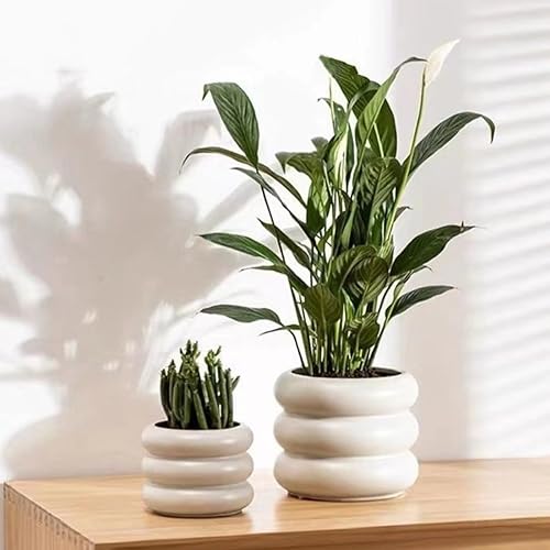 Miniatura 6 de Maceta de Cerámica para Interiores, Maceta de Flores de 6.5 Pulgadas con Orificio de Drenaje, Maceta de Cerámica con Diseño de Burbujas Escalonadas