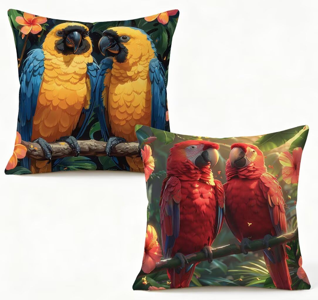 Coussin canapé 55 x 55 lot de 2 en lin avec housse motif oiseau