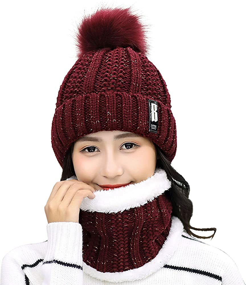 reffer Latest Stylish Women's Girl's Winter Woolen Warm and Snow Proof Soft Beanie Cap and Scarf Set (Fur Inside) Women Winter caps-picture-0