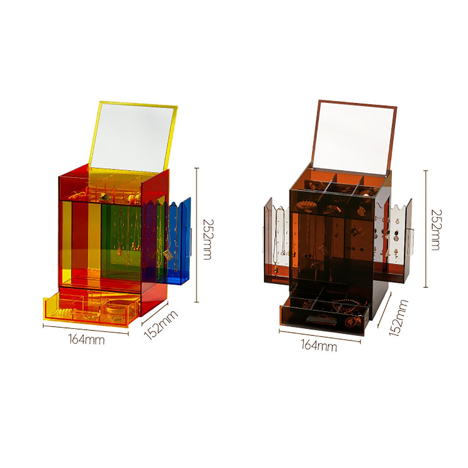 Organizador De Joyas De Acrílico con Espejo, Caja De Almacenamiento De Joyas con Soporte para Collares, Expositor De Pendientes, Bandeja Y Cajón para Anillos