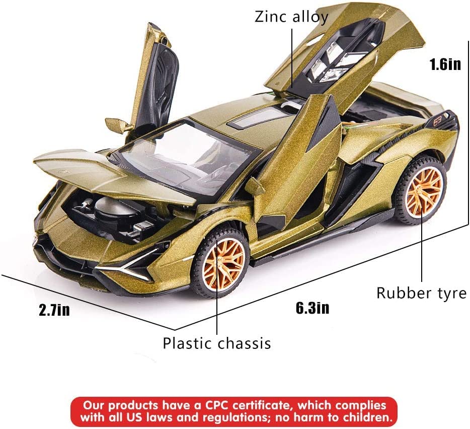 Image of Exclusive 1:32 Lamborgini MILETRY Toy Car Metal Pull Back Diecast Car with Openable Door and Sound Light, Gifts Toys for Kids【Colors as Per Stock 】