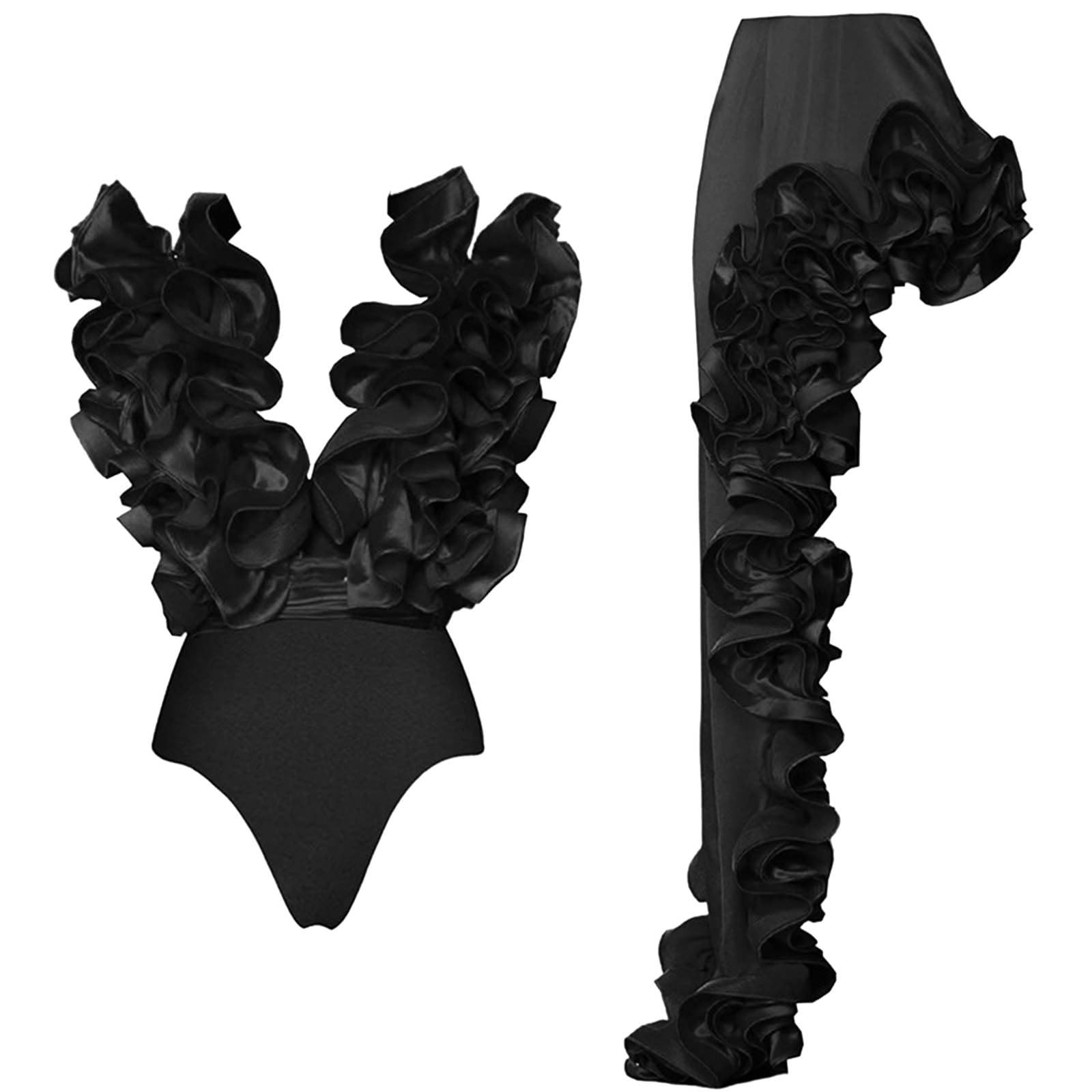 Badeanzug Damen Sommer Damen Badeanzug mit V-Ausschnitt und Spitze und unregelmäßigem Rock