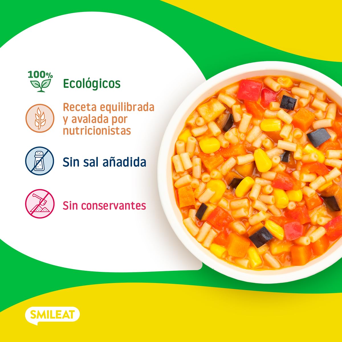 Smileat Platito de Macarrones con Verduras de la Huerta Ecológico 200g