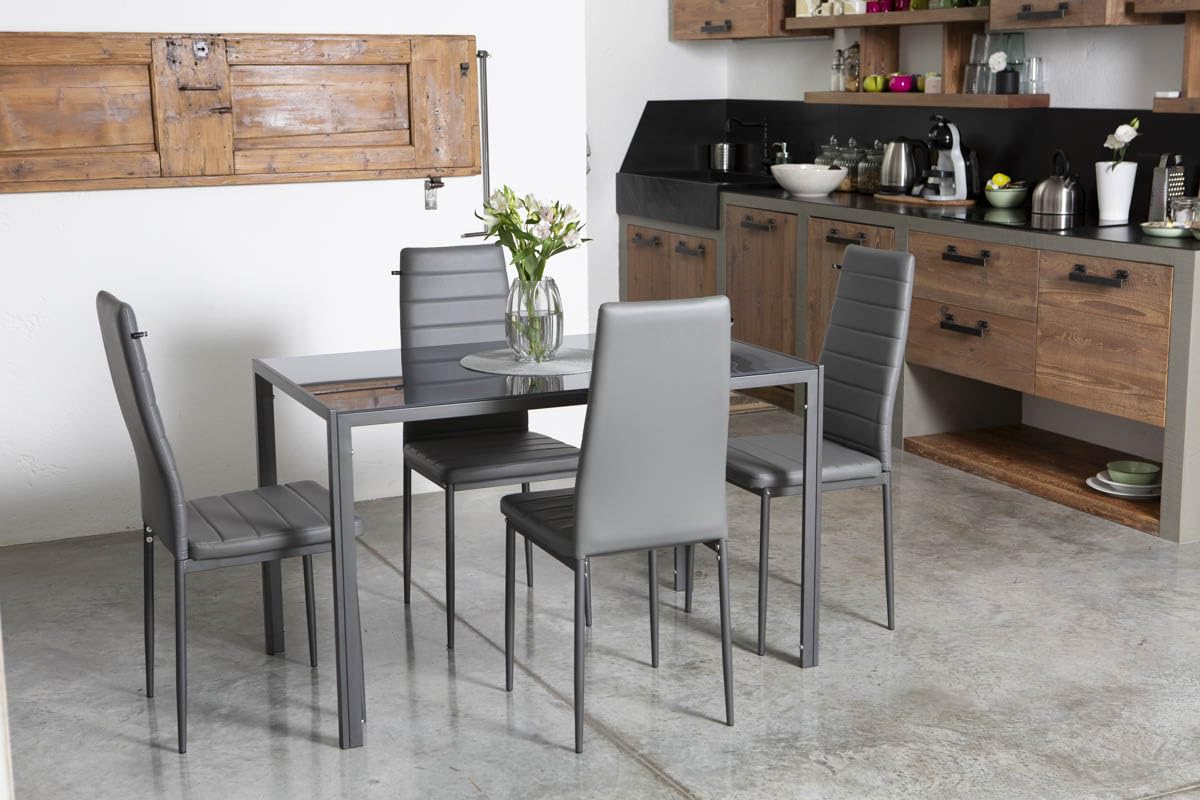 SIEDITI FUORI E DENTRO Set pranzo Tavolo Rettangolare Ettore + 4 Sedie Imbottite con schienale alto Lidia (Grigio Scuro)