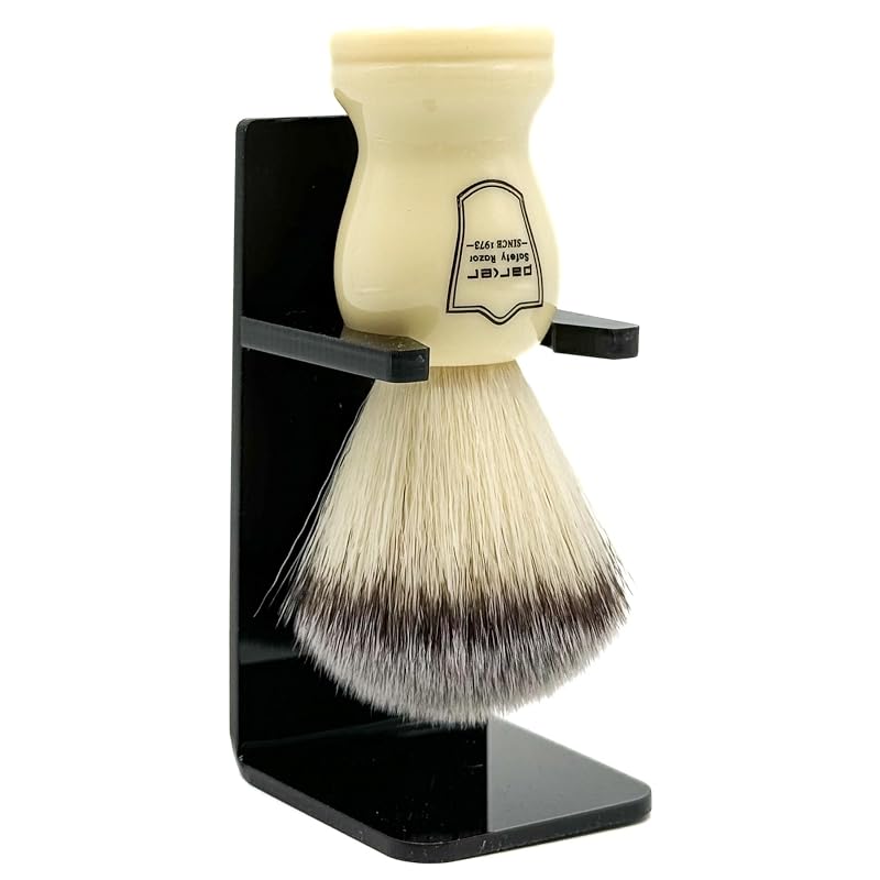 Parker Safety Razor Pincel de Barbear Sintético com Cabo de Resina e Suporte