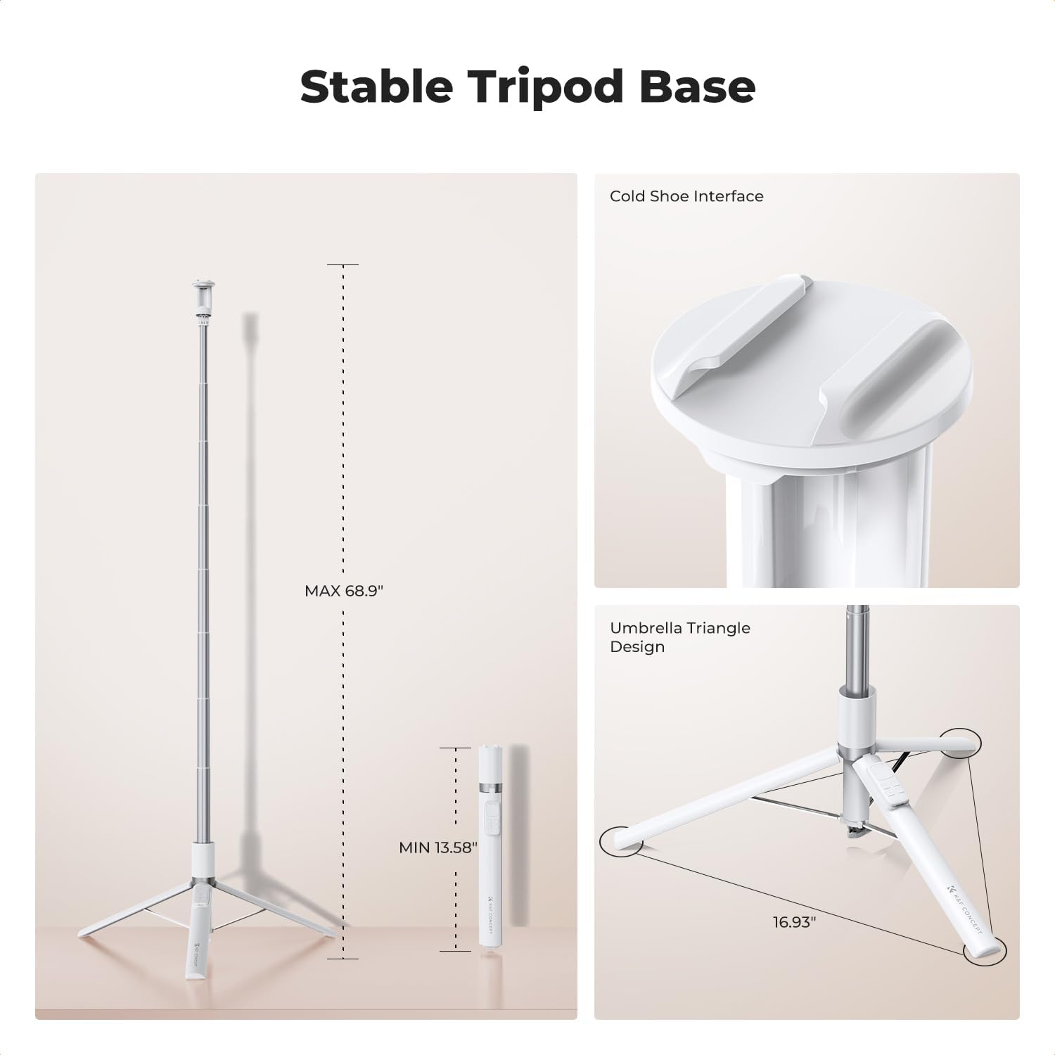 K&F CONCEPT Selfie Stick, Auto Open & Close Phone Tripod Stand, 360° Rotatable Selfie Stick with 9 Button Bluetooth Remote, Extendable Automatic Tripod for Cell Phone(White)