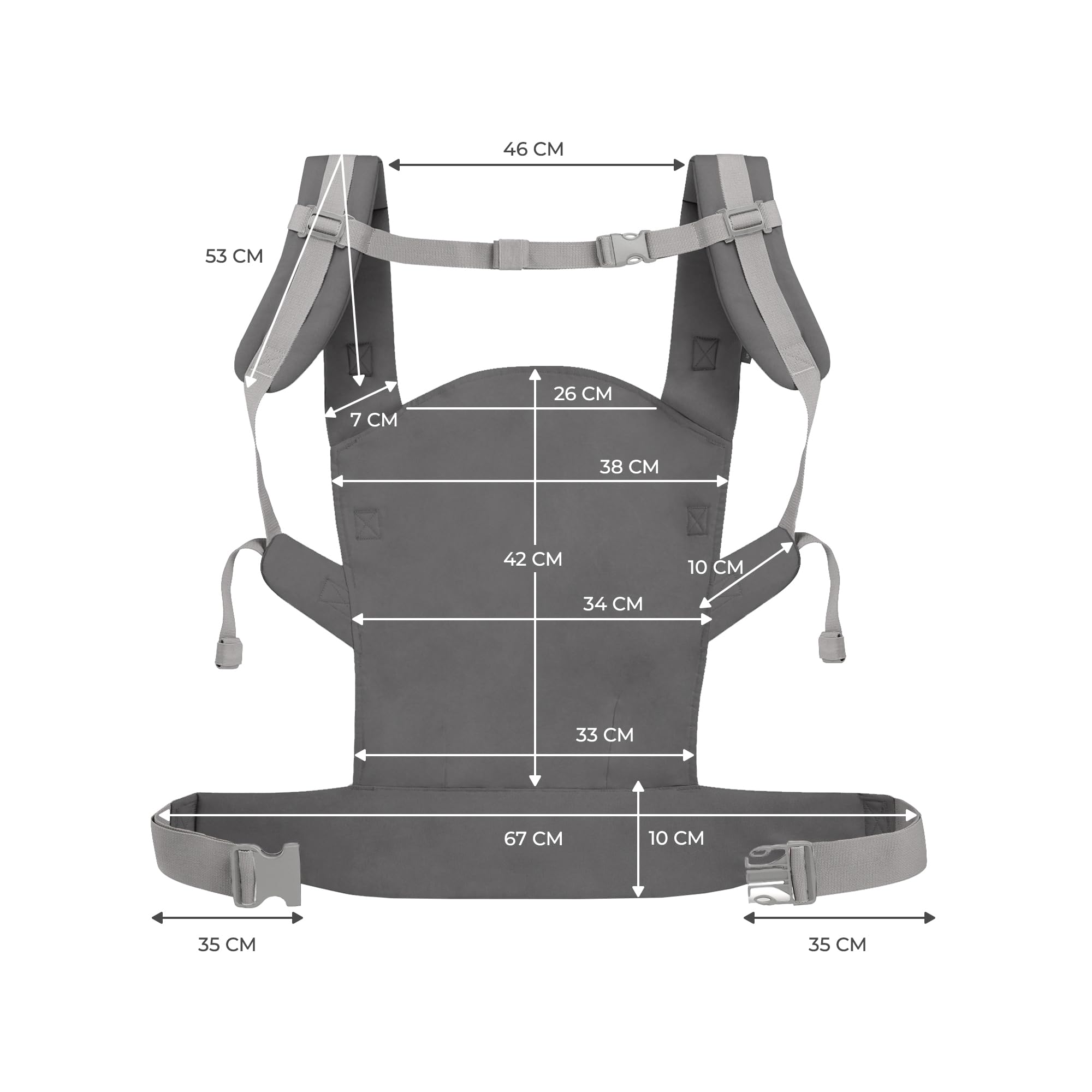 Kinderkraft NINO CONFETTI Porte bébé de 3 Mois à 20 kg, Sangles larges et réglables, Confortable pour le parent, avec Poche, Deux façons: sur le ventre ou sur le dos, Gris
