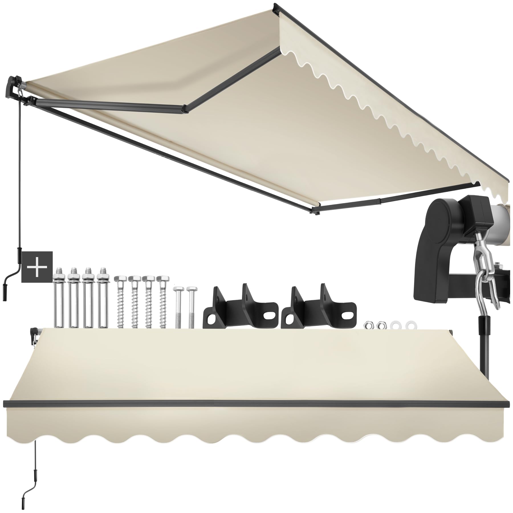 tectake® toldo retractil con Brazos articulados, fácil de Manejar con manivela, Estructura de Aluminio y Acero, Ideal para terraza, toldo Exterior, toldos Exterior terraza - 300x250 cm Beige