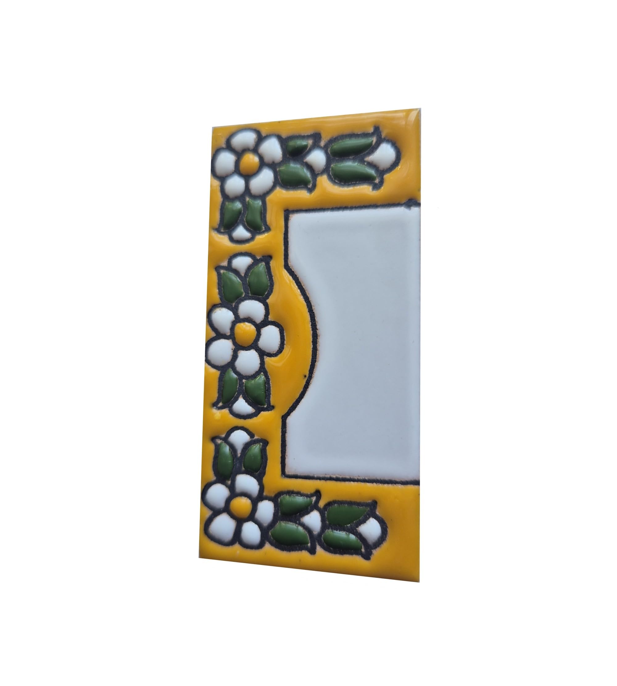 Ceramic House Tile Numbers & Signs with Ochre Floral Design, 7.5cm x 3.5cm, 2 to 10 Tile Frames (End Piece)