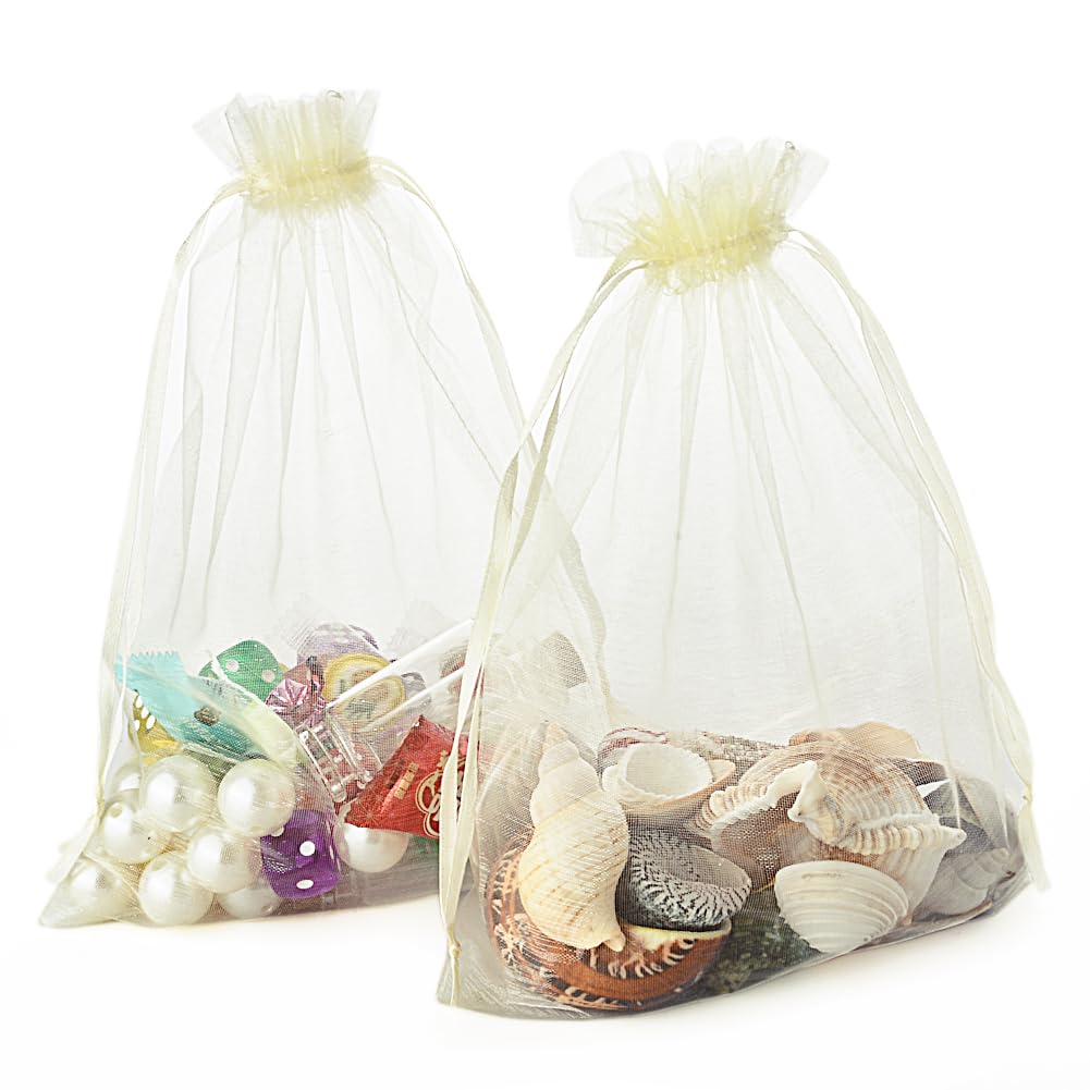 YFZYT 100 stuks organzazakjes, 20 x 30 cm, beige, organzazakjes, grote organzazakjes om te vullen, cadeauzakjes, opbergtas voor cadeauzakjes, bruiloft, Kerstmis, zakjes, feestcadeau