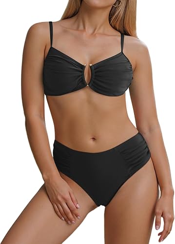 Figninget 2 Piece Bikini Set U-Wire Cutout Popular Swimsuit 2026 Summer Beach Sw