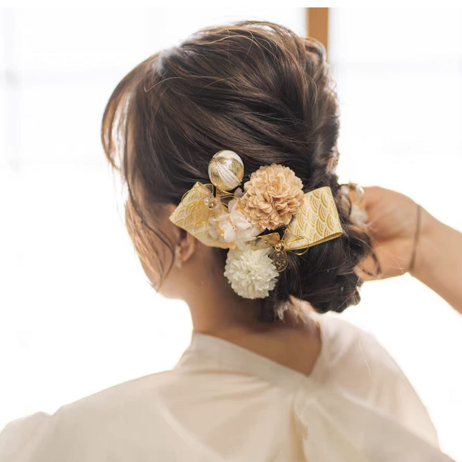 №190♡ドライフラワー髪飾り♡成人式♡卒業式♡結婚式♡金箔ヘア♡着物♡和装♡袴 №190♡ドライフラワー髪飾り♡成人式♡卒業式♡結婚式♡金箔ヘア♡着物