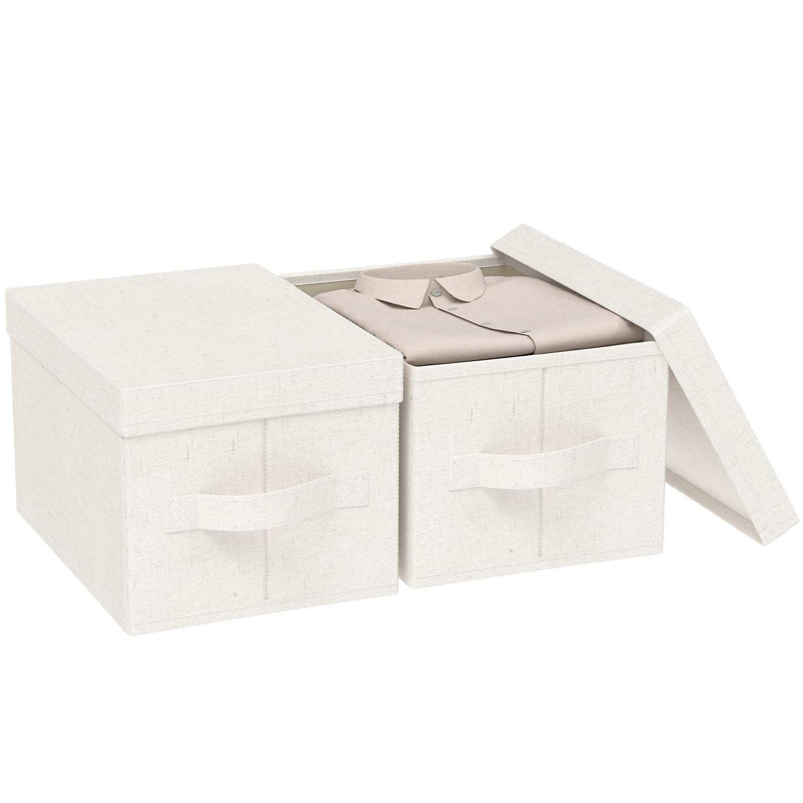 ENUMAIL 2er Divisori per Cassetti, Scatole di Stoccaggio in Tessuto con coperchio, Organizzatore di Vestiti con Maniglia, Utilizzato in Camera da Letto o Soggiorno, 42×30×26cm, Beige