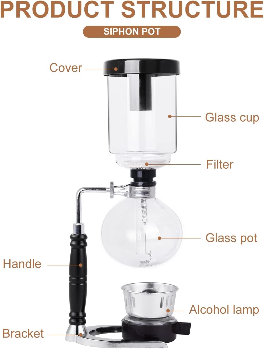Siphon à Café, Coffee Maker En Verre, Cafetière à Siphons à Cafés, Cafetière Infusée à la Main, Machine à Café à Siphon Portable Kit, Pour la Maison Et le Bureau