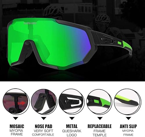 Miniatura 9 de Lentes de sol Queshark de ciclismo, polarizados, deportivos, con 3 lentes, unisex