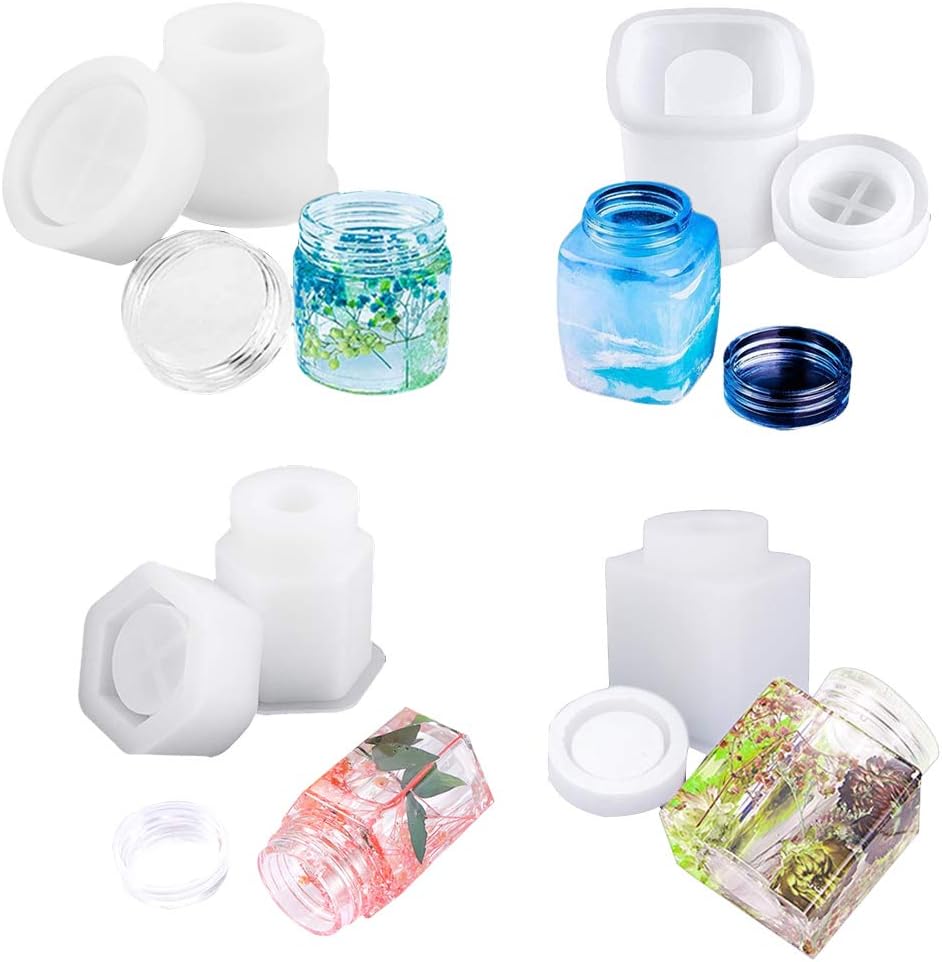 4 Pieces Epoxy Resin Bottle Molds, Storage Boxes, Storage Bottle Resin Silicone Molds, Sealed Bottles with Lids, for DIY Jewelry Resin Crafts (4 Pieces)