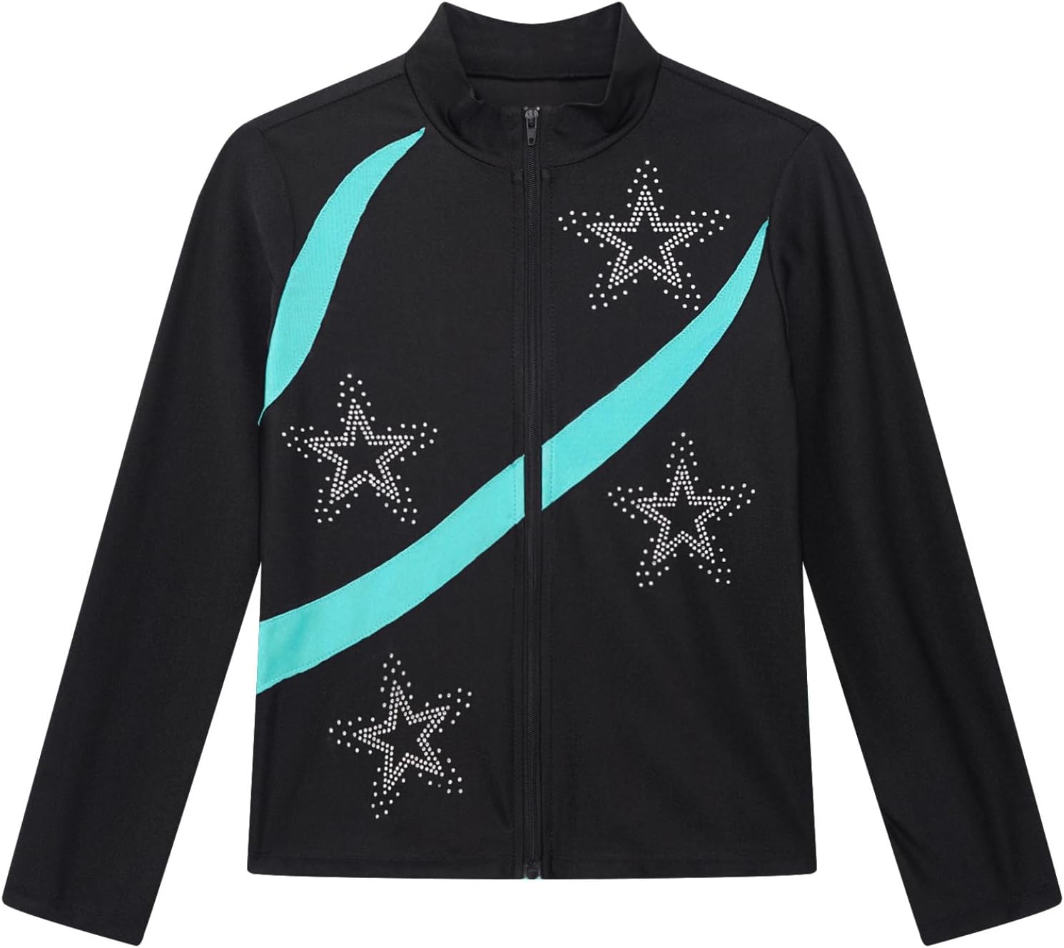 Kids Girls Sparkly Figure Ice Skating Training Top Long Sleeve Zipper Pullover Sweatshirt Jacket Outerwear