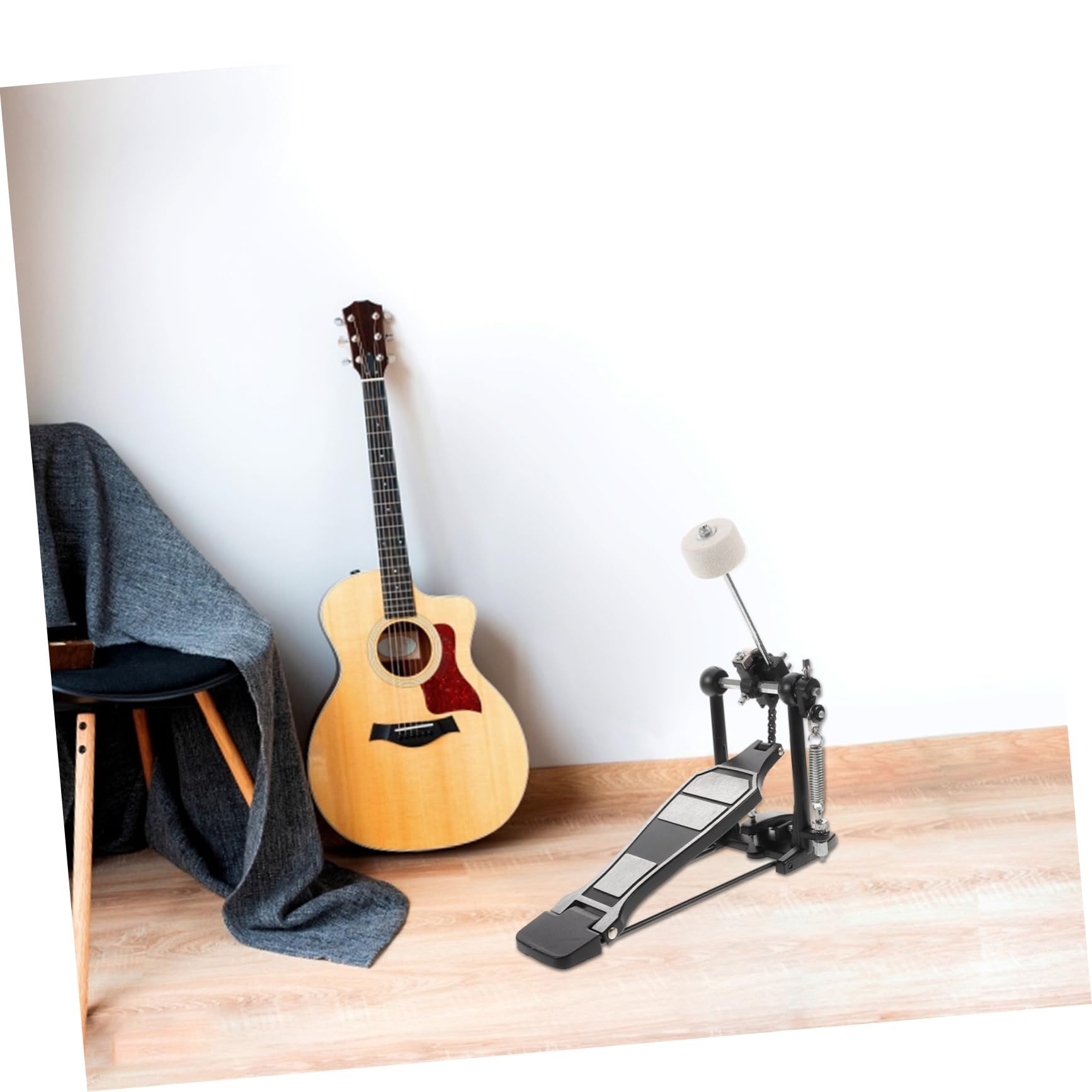 HANABASS Pedale per Batteria Jazz con Movimento a Catena Singola in Lega di Alluminio Nero Pedale Singolo Portatile Accessorio con Chiave per Tamburo Adatto a Batteria Acustica