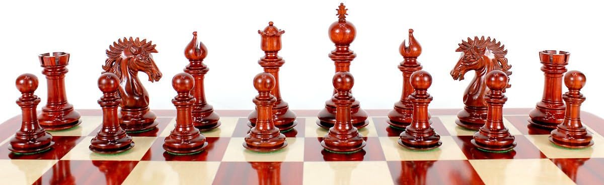 House of Chess - Bud Rosewood/Boxwood Chess Pieces Encore Staunton 4.5" (114 mm) 2 Extra Queens Triple Weighted