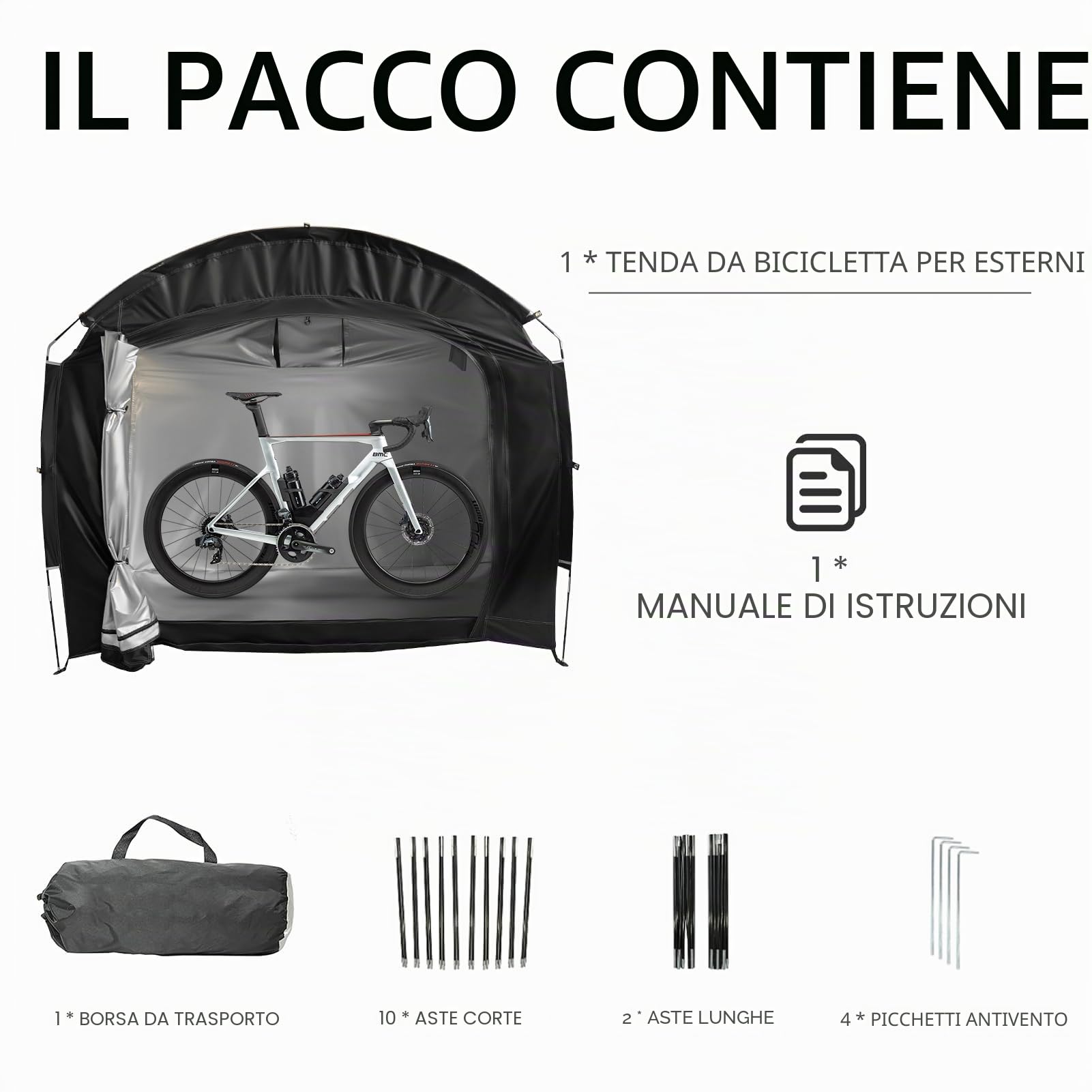Tenda da bicicletta, impermeabile, portatile, da campeggio, per biciclette, garage, per esterni, per biciclette, moto, attrezzi da giardino, colore nero