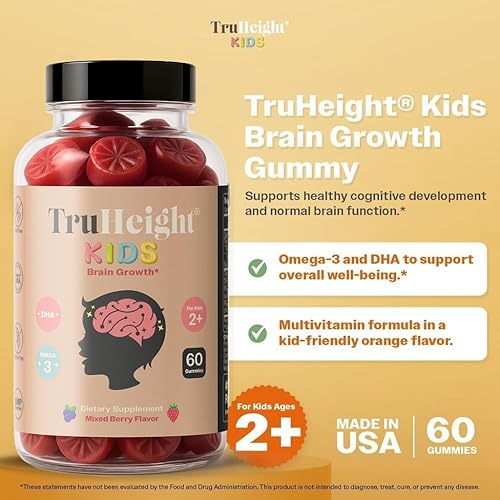 Miniatura 2 de TruHeight Gomitas de crecimiento cerebral para niños (bayas mixtas, edades de 2 años), vitaminas naturales para niños y niños pequeños, omega-3, DHA