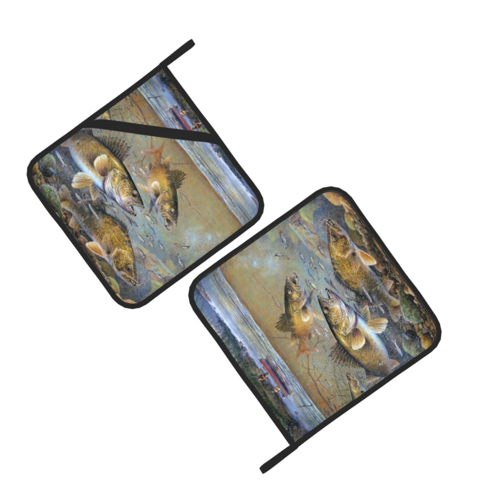 Fishing Lake Fishermen Printed Oven Pot Holders Set of 2 Pcs Heat Resistant Kitchen Microwave Potholders for Cooking Baking Grilling