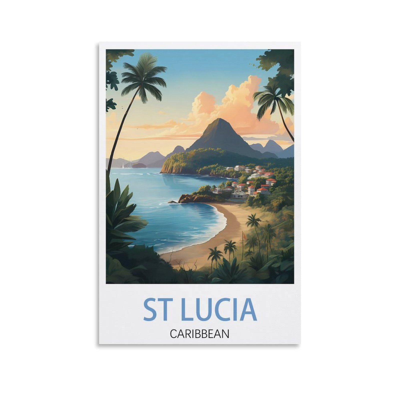 Puplum Unframe-Style St Lucia Caribbean Vintage Travel Poster Landscape 16X24inch(40X60cm) Canvas Wall Art Posters For Living Room Decor Paintings For Home Decor
