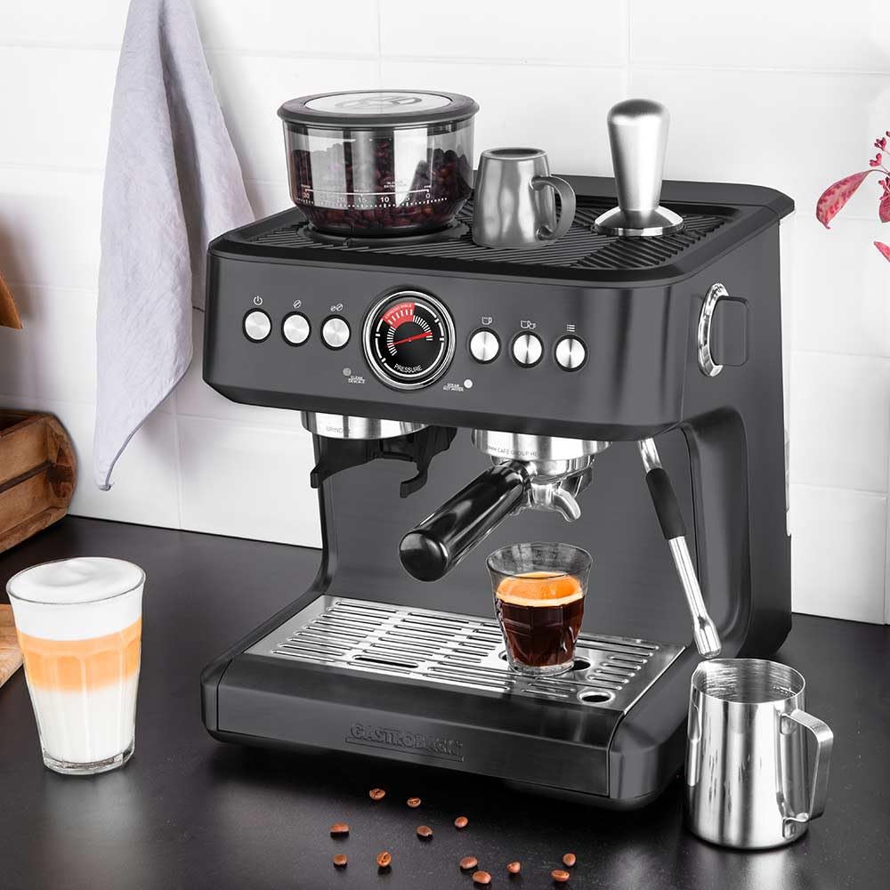 GASTROBACK Espresso Siebträgermaschine mit Mahlwerk - 42627 Advanceded Urban Duo - Barista Kaffeemaschine mit Milchschäumer - Espressomaschine mit 30 Mahlgradeinstellung