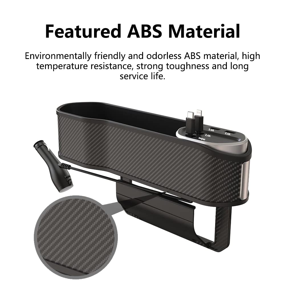Riloer Organizador de asiento de coche multifuncional con soporte pequeño para vasos, organizador de relleno de brecha para asientos delanteros con 2 puertos USB