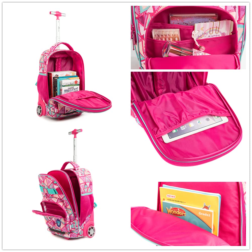HTgroce Zaino con rotelle Panda Zaino con rotelle per bambini Ragazze Bagagli da viaggio per il tempo libero Zaino scuola 3 in 1, borsa per il pranzo, borsa per matite