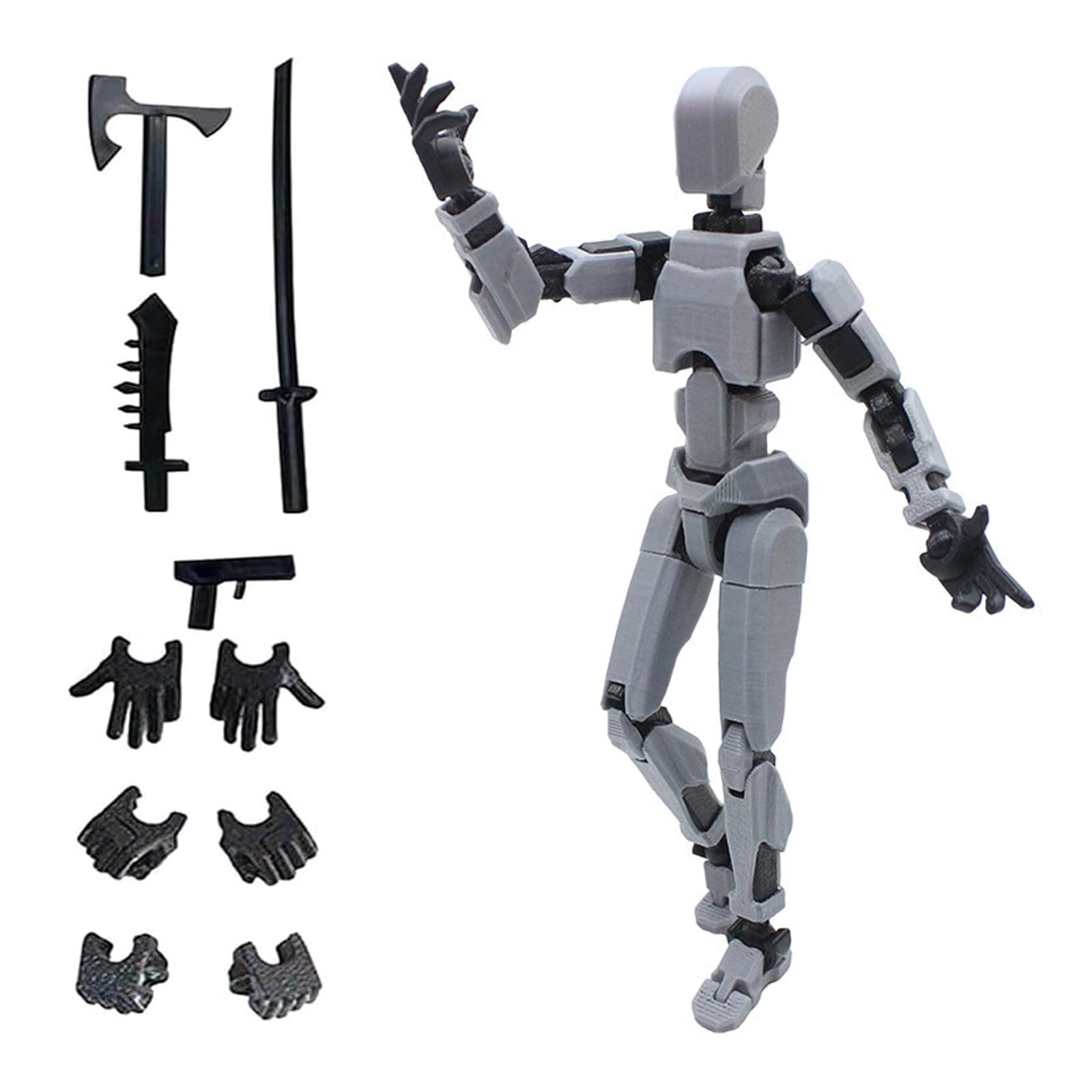 Azxndy 3D Printed Moveable Joints RobotFinger Exercising Toys Assembly SetMulti Joint Movable ModelFull Body Mechanical Movable Toy,Movie Character Desktop Decoration for Game Lovers (grey)