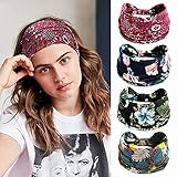 Bibsen Pacote com 4 faixas de cabelo para mulheres, faixas de cabelo elásticas antiderrapantes, moda feminina, faixa larga para ioga, treino, corrida, esportes, suor, faixa de cabelo para meninas, acessórios de cabelo