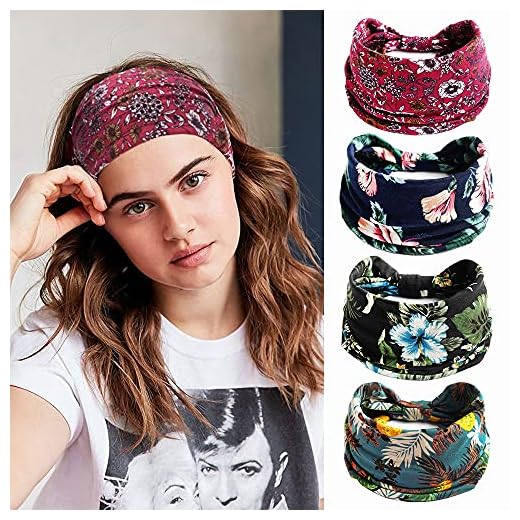 Bibsen Pacote com 4 faixas de cabelo para mulheres, faixas de cabelo elásticas antiderrapantes, moda feminina, faixa larga para ioga, treino, corrida, esportes, suor, faixa de cabelo para meninas, acessórios de cabelo