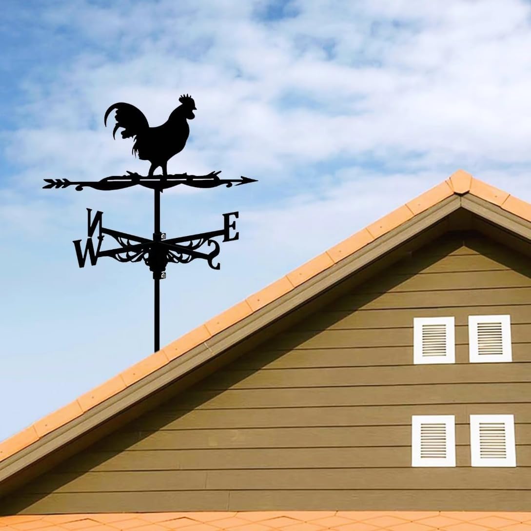 Creative Rooster Weathervane Silhouette Art Metal Birds/Dragonfly Wind Vanes Outdoors Decorations for Garden Farmhouse Outside Fence Lawn (Q)