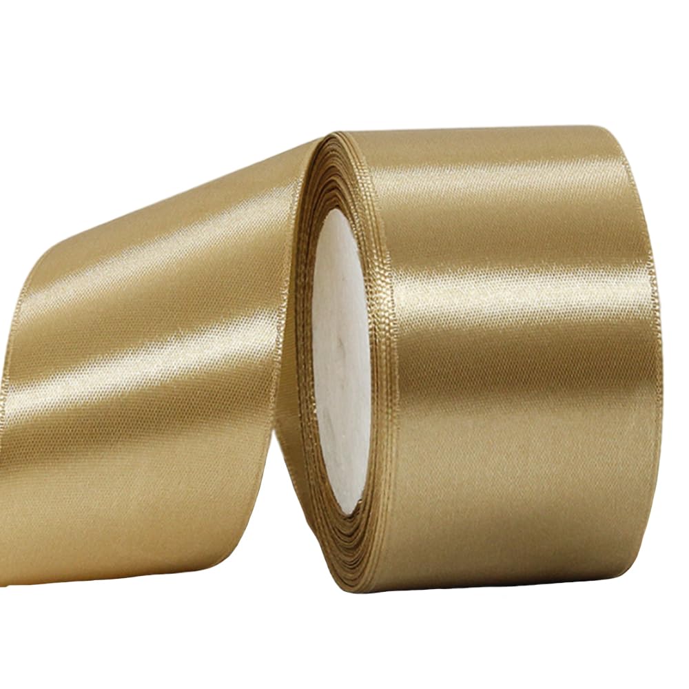 Wide Champagne Ribbon 50mm Satin Ribbons for Gift Wrapping 22m 1.9Inch Cake Ribbon Silk Thick Ribbons Champagne for Crafting,Christmas,Wedding Car,Bouquets,Party,Cake Decorations
