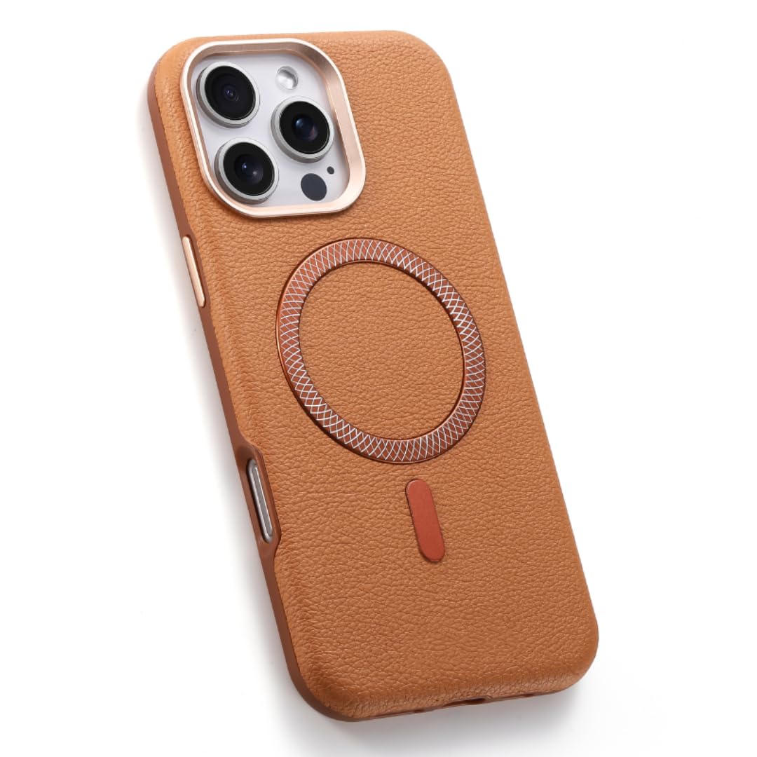 Funda Protectora magnética a Prueba de Golpes de Lujo de Cuero de Color sólido para iPhone 17 (para iPhone 17/marrón)