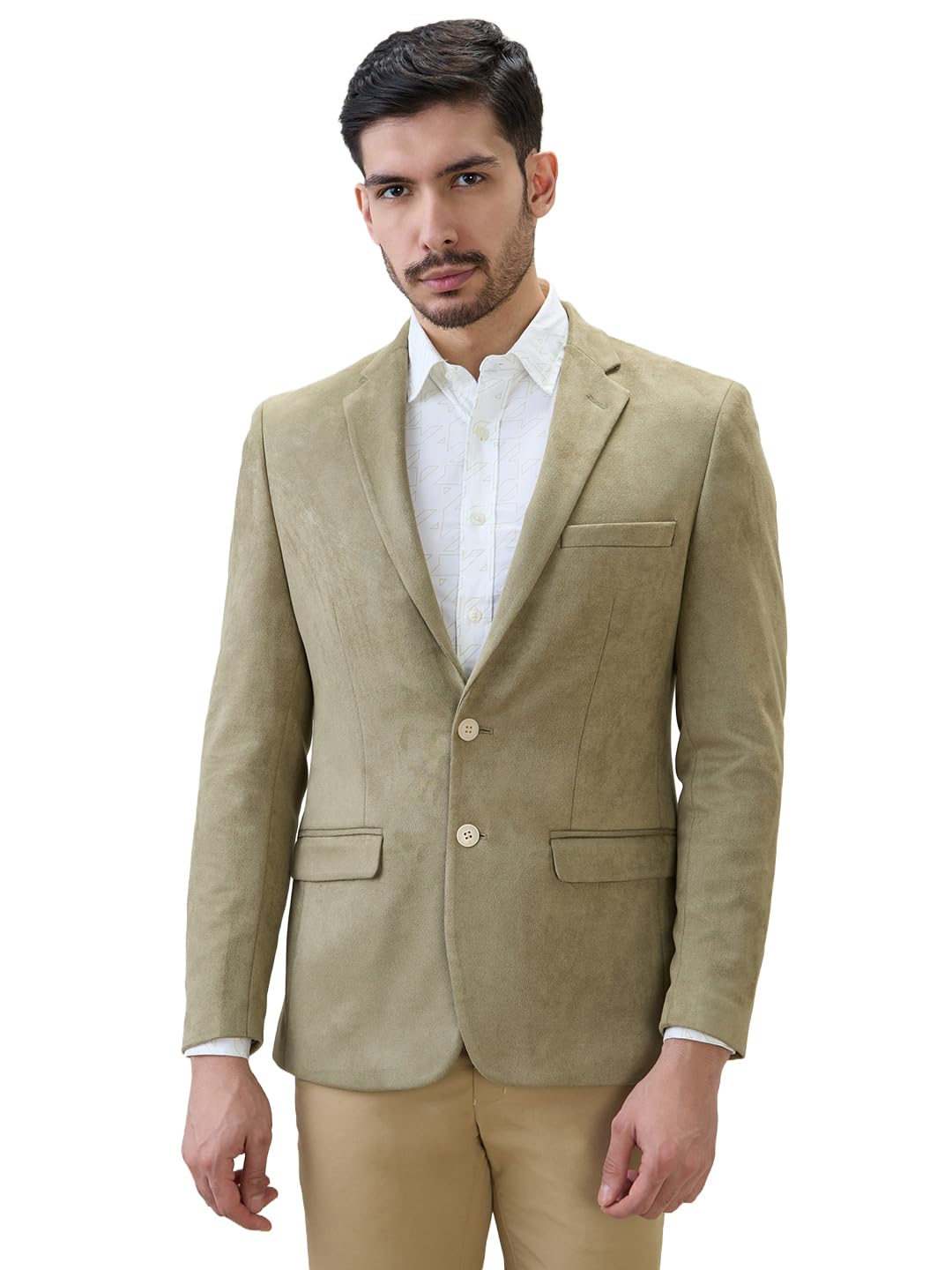 Men Regular Fit Solid Pattern Terylene Spandex Blend Notch Lapel Full Sleeve Formal Blazer-image-46