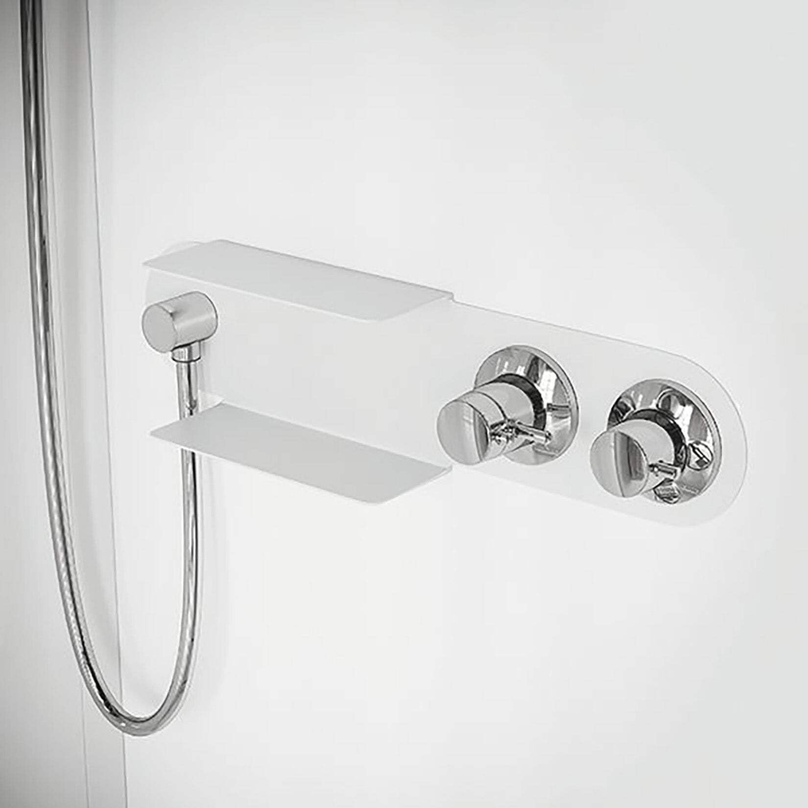 Novellini Media Glass A Standard 80 x 80 cm Cabina ducha multifunción apertura 2 puertas correderas montaje ángulo derecho izquierdo mezclador termostático vidrio transparente perfil blanco alto 210