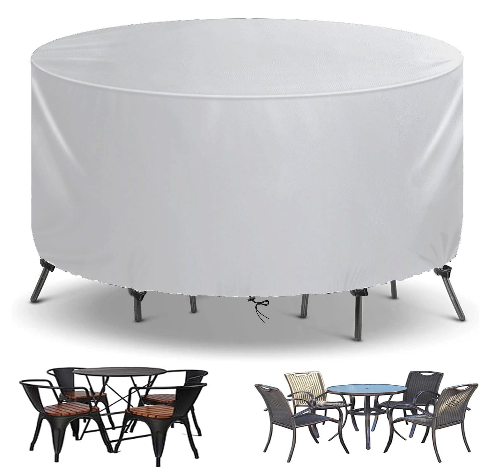 TopIdea Garden Furniture Cover Round Waterproof Garden Table Cover Round Patio Table Cover 600D Oxford Patio Outdoor Circular Table Cover Windproof Anti-UV RipProof 175x90cm — image 1