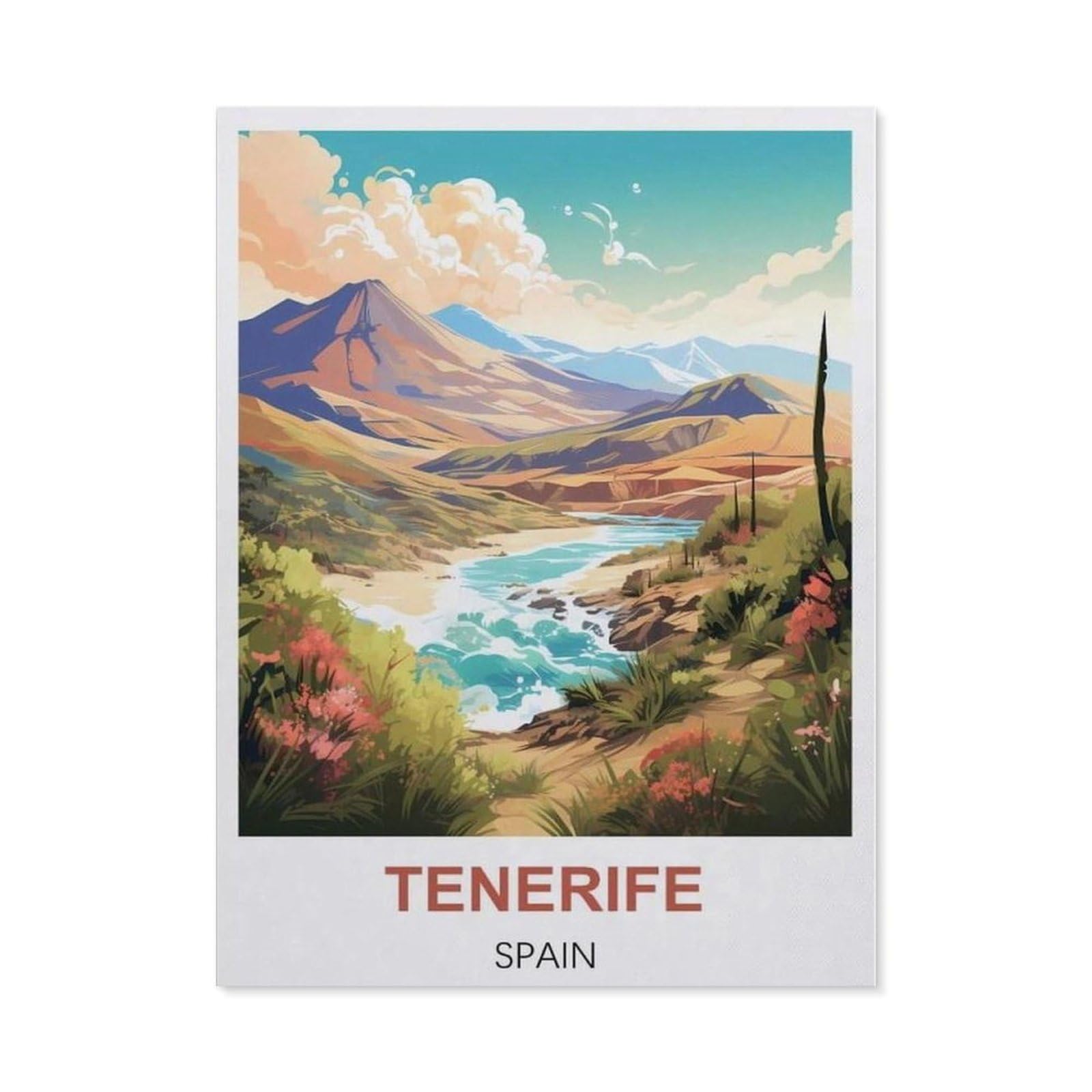 Beayodkp A24 Tenerife Spain Vintage Travel Posters，Diy Paint By Numbers For Adults Beginner, Easy Paint By Numbers For Beginner,Acrylic Watercolor Paint By Number For Kids Gift Decor(30X40cm) -Cb82
