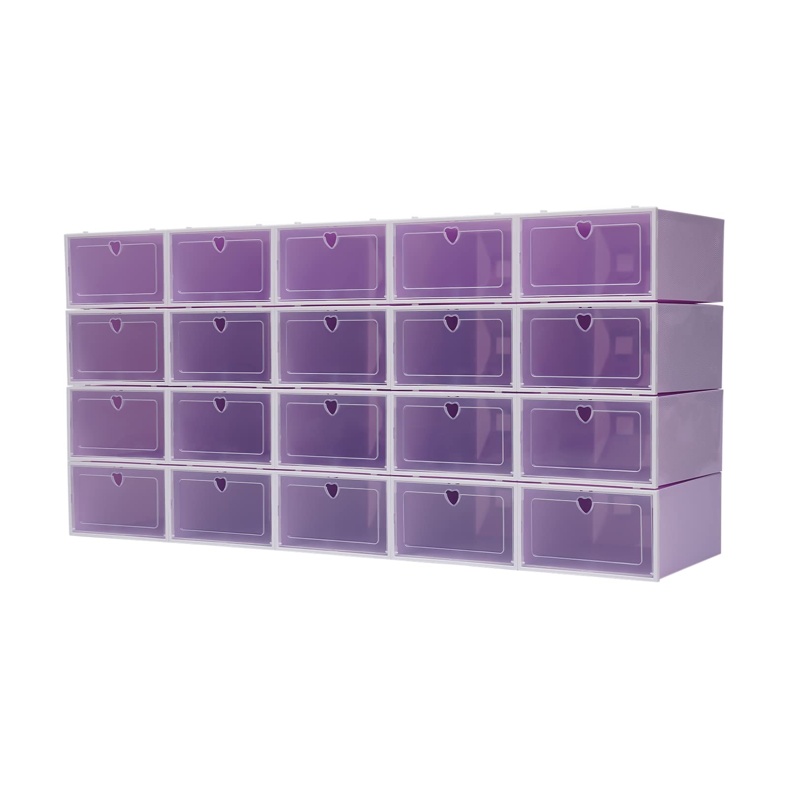 Juego de 20 cajas de zapatos apilables de plástico transparente con tapa para hombre y mujer, 33 x 23 x 14 cm, color morado