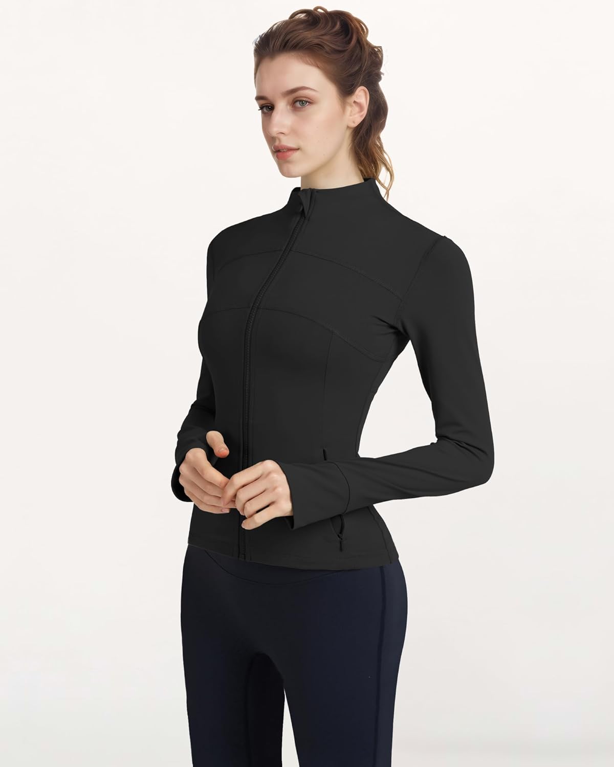 Gacaky Women's Slim Fit Workout Running Track Jackets Full Zip-up Yoga Athletic Jacket with Thumb Holes - Image 5