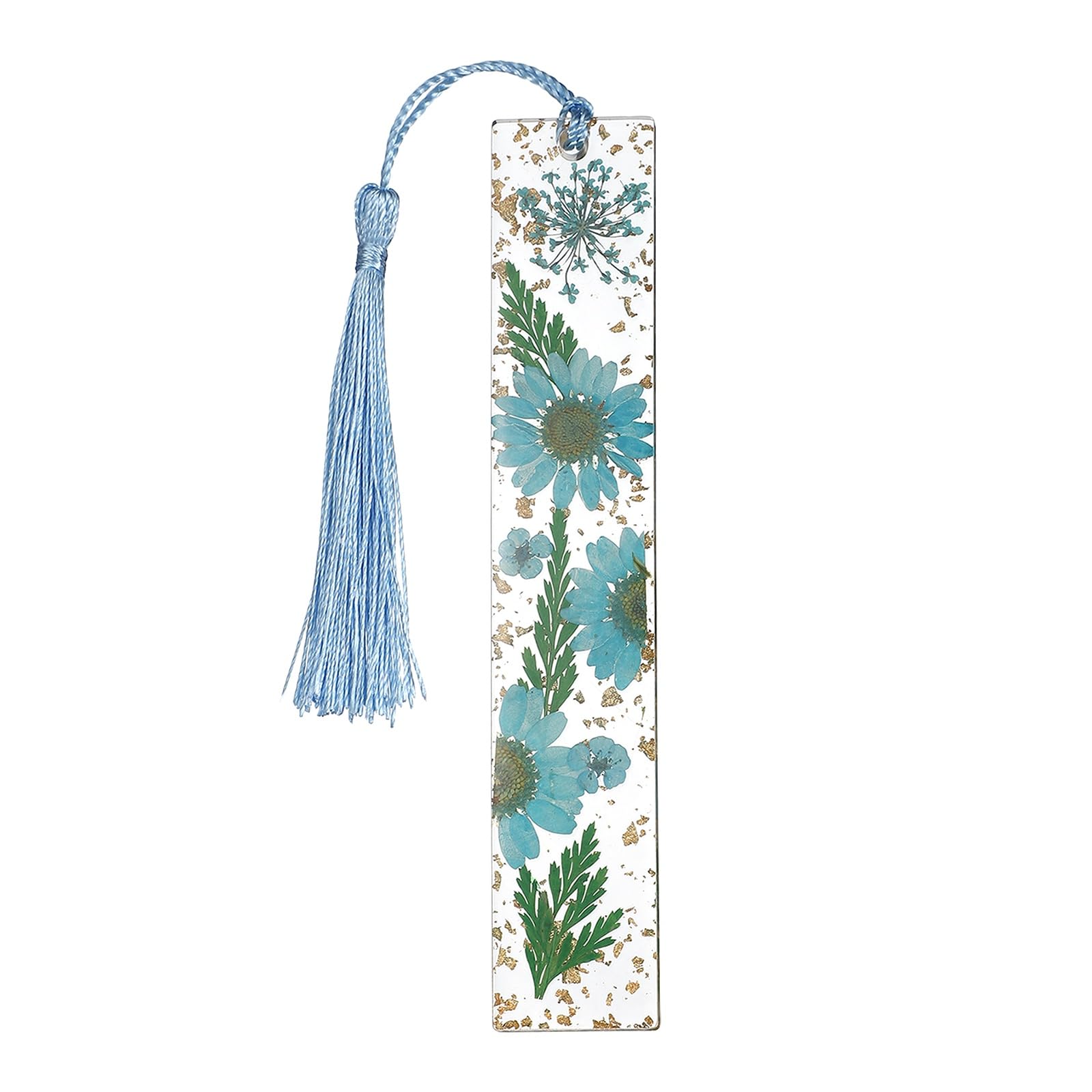 PATIKIL Dry Flower Bookmarks, Blue Daisy Cute Book Marks Clear Bookmarks Unique Pretty Book Accessories for Reading Women Book Lovers Planner, 1 Pcs