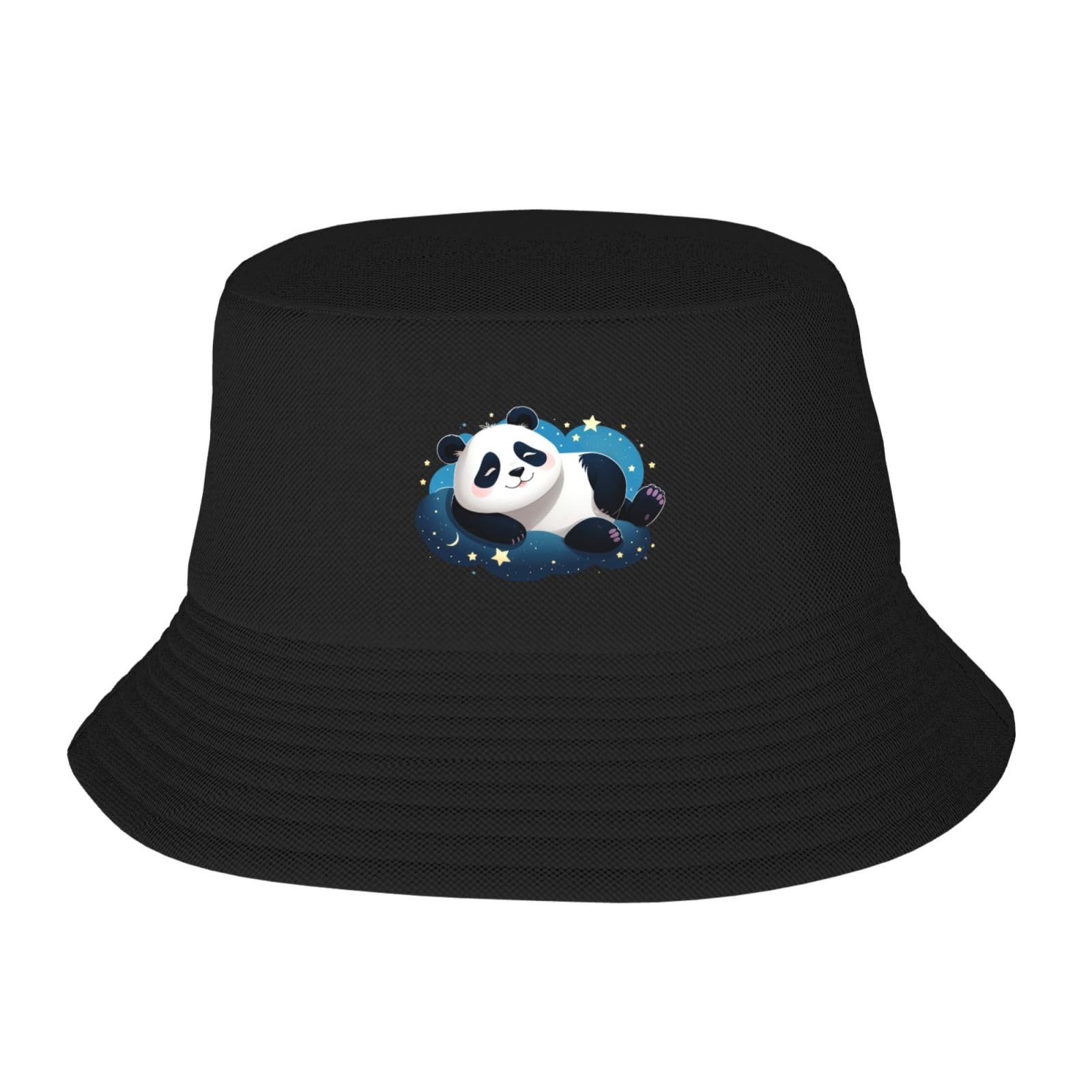 Udfkglp Unisex Black Panda Sleeping In The Starry Sky Pattern Adult Fisherman's Hat For Men And Women Foldable Headwear For Outdoor Activities