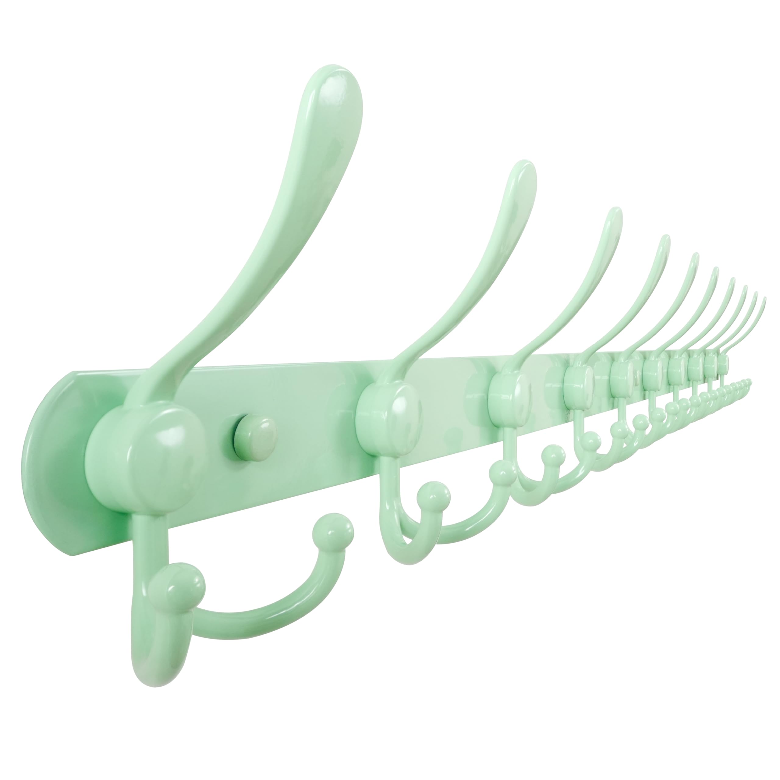 Dseap Coat Rack Wall Mount - 96cm Long 10-Tri-Hooks Heavy Duty Coat Hanger Rail Wall Hooks for Hanging Coats Hats Clothing Clothes Purse Mudroom Entryway, Green