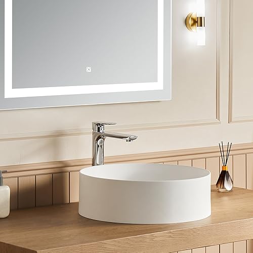 Miniatura 3 de Cpingao Fregadero redondo de baño de 15.74 pulgadas, sobre encimera de piedra mate, moderno lavabo de arte para lavabo de tocador