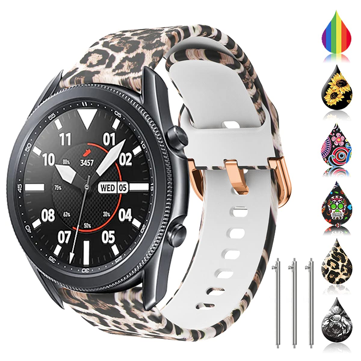 TOOLAIK 22mm Floral Print Silicone Watch Band for Samsung Galaxy Watch, Unisex