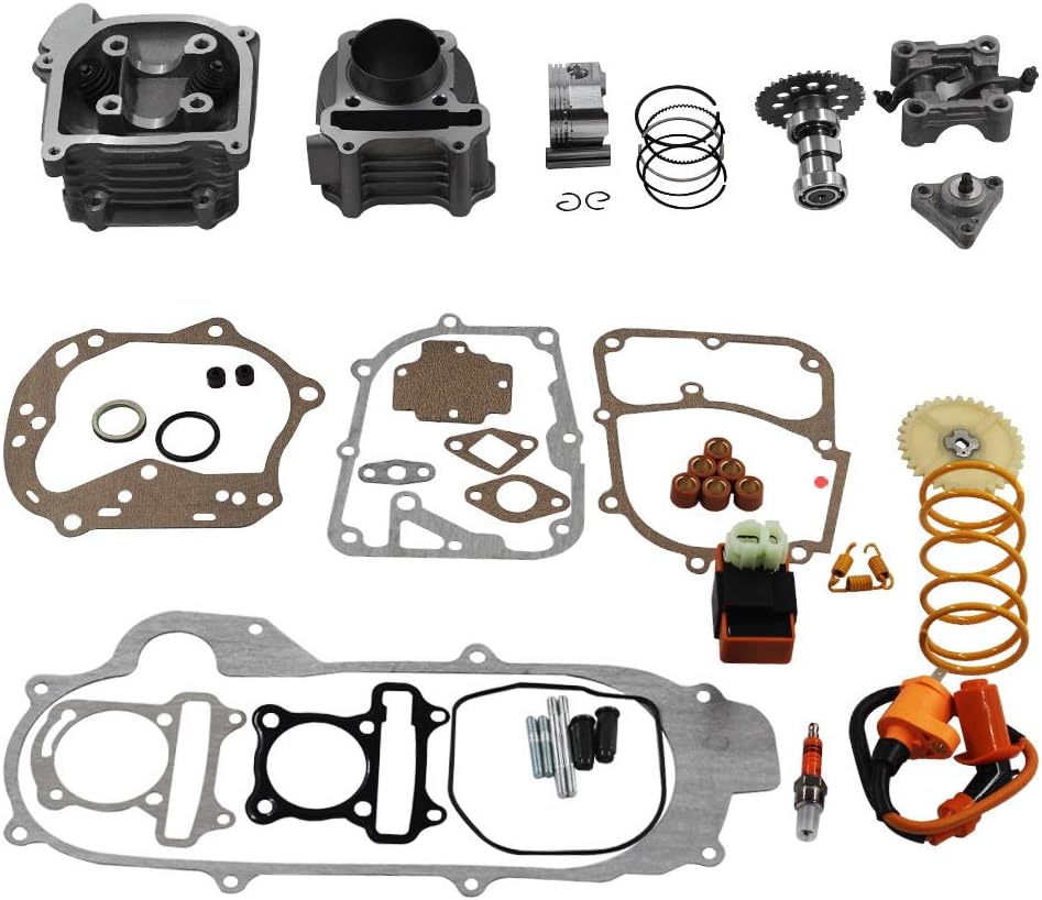 GY6 Cylinder Rebuild Kits Kymlaa 100cc Big Bore Kit for 69mm Valve 49CC 50CC 139QMB Moped Scooter Engine 50mm Bore Upgrade Set with 6pin Racing CDI Ignition Coil Performance Spark Plug Clutch Spring product image